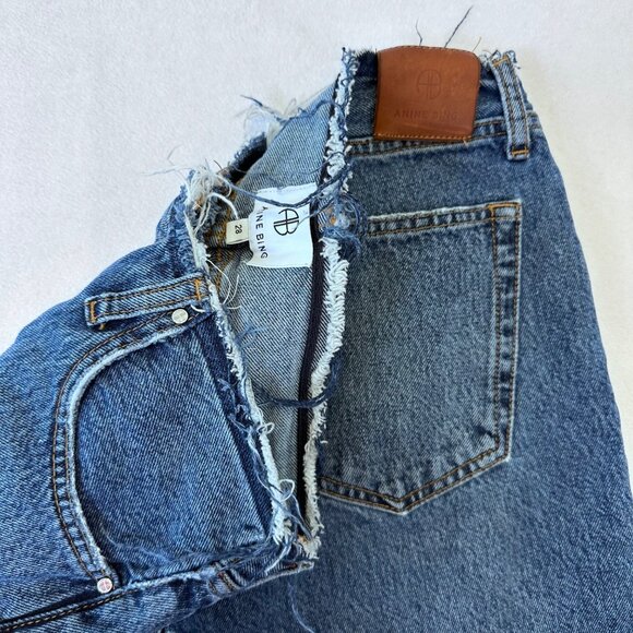 Anine Bing Gavin Raw Hem Cut Off Denim Shorts Size 28 Medium Wash Blue - Picture 6 of 13